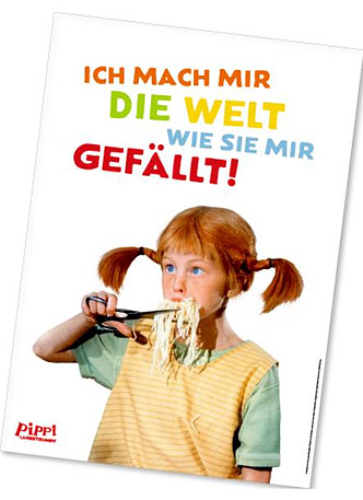 Pippi Langstrumpf Poster DIN A2 Pippi isst Spaghetti mit der Schere Ich mach mir die Welt wie sie mir gefllt!