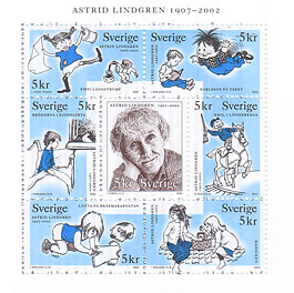  Schwedische Briefmarken-Set zum Gedenken an Astrid Lindgren