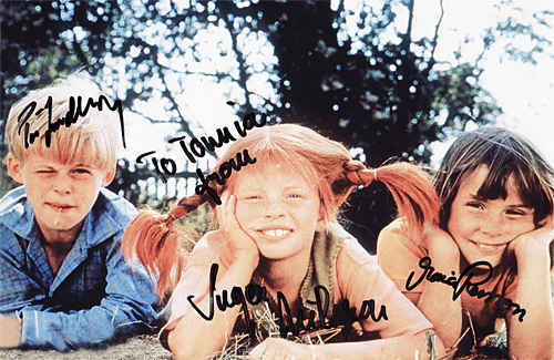 Autogramm von Tommi (Pr Sundberg), Pippi (Inger Nilsson) und Annika (Maria Persson)
