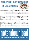 Noten für 2 Blockflöten Hej, Pippi Langstrumpf