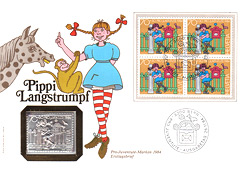 Schweizer Ersttagsbrief von 1984 mit Pippi Langstrumpf