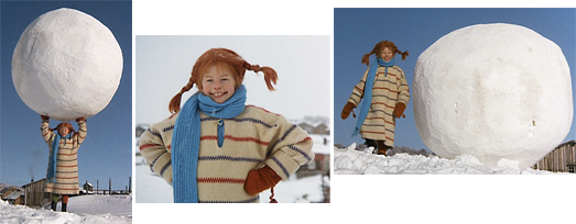 Pippi in ihrem dicken Winterpulli und mit ihrem dicken blauen Schal